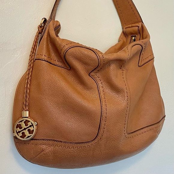 Tory Burch Amalie Hobo Tan Leather Shoulder Bag with Crossbody Strap - Picture 1 of 11